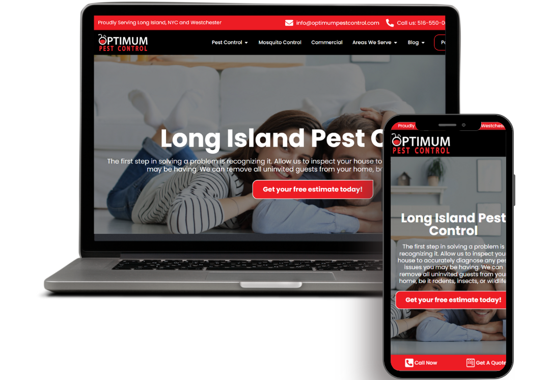 Optimum pest control website on the screen of a laptop and mobile