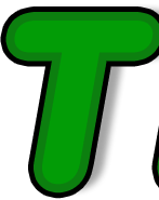 Green italicized letter T with a black outline and drop shadow.